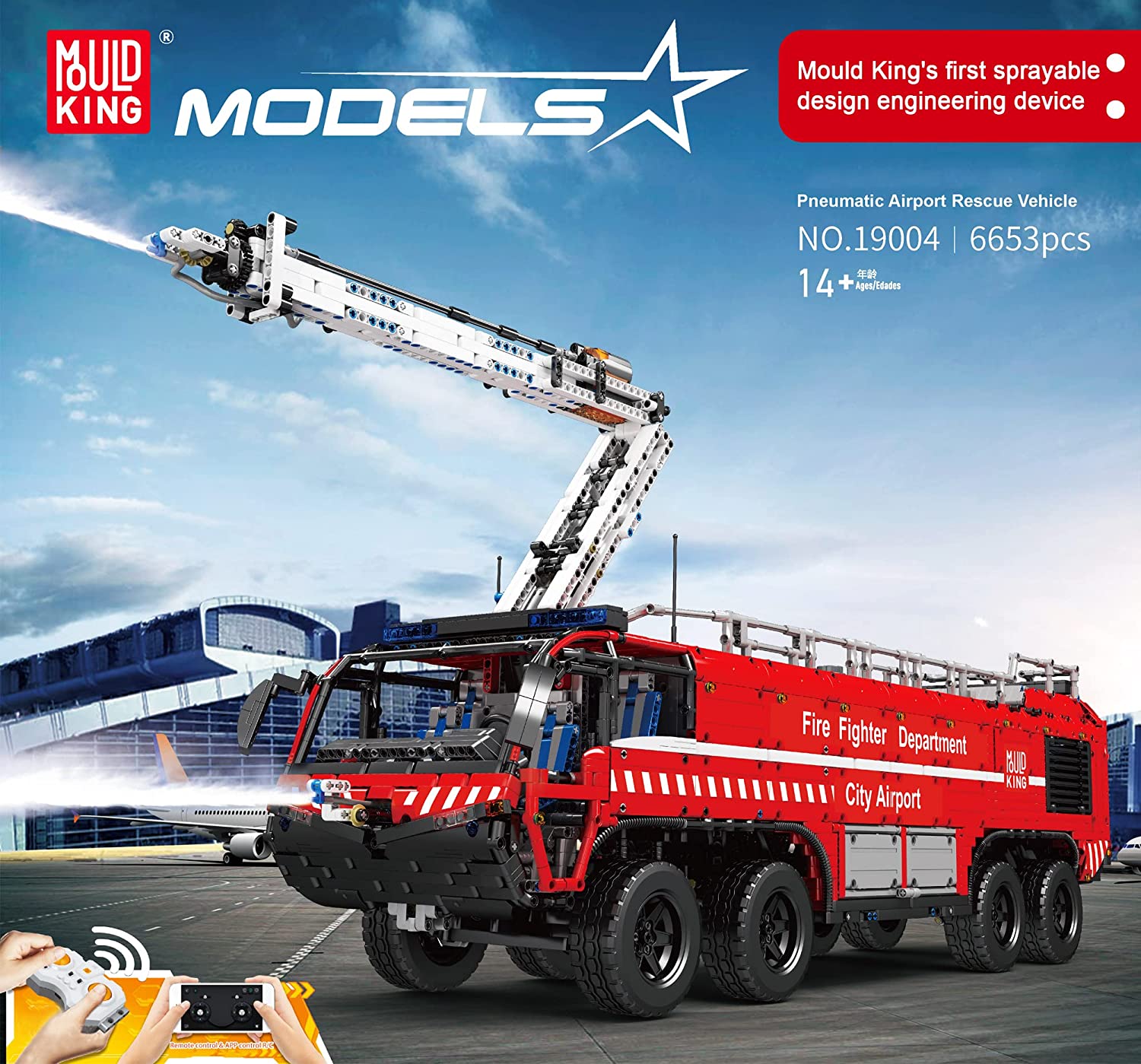 Mould King 19004 - Flughafenfeuerwehr Löschfahrzeug pneumatisch RC