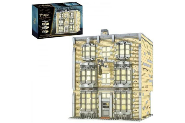 Mould King 16038 - Geschäft für Zauberstäbe - Stadthaus mit Beleuchtung -Produktbild vorne mit Karton