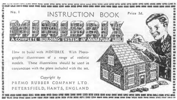 Titelbild des ersten Minibrix-Handbuchs, 1935 - Cover Illustration on first Minibrix manual, 1935 - Der Premo Rubber Company LTD aus Petersfield, Hants, England
